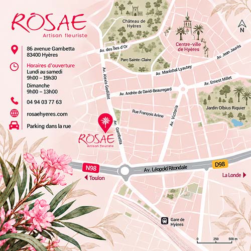 Voir Rosae sur Google Maps et lancer l'itinéraire Plan d'accès à la boutique Rosae, 86 avenue Gambetta à Hyères
